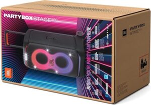 JBL PartyBox Stage 320 – Powerful JBL Pro Sound, Futuristic Lightshow, 18H Playtime, AI Sound Boost, Multi-Speaker Auracast & Dual Mic/Guitar Inputs, JBLPBSTAGE320